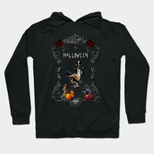 Funny halloween design with skeleton, witch and crows Hoodie